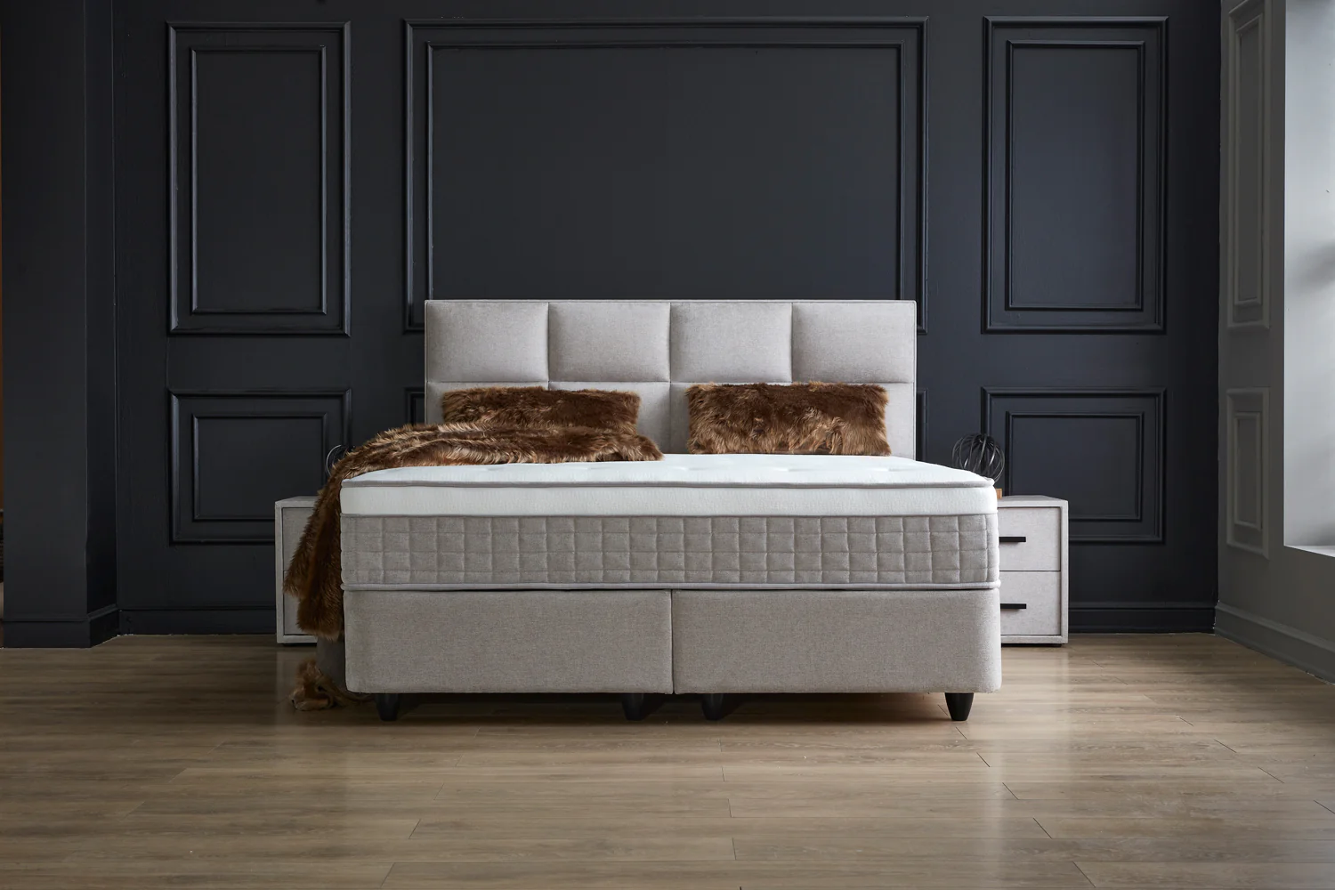 Boxspringbett Ayana Hellgrau/Beige Voll-orthopädisches Komfortbett mit Bettkasten, Stauraum, inkl. kostenlose Lieferung und Montage - Image 11