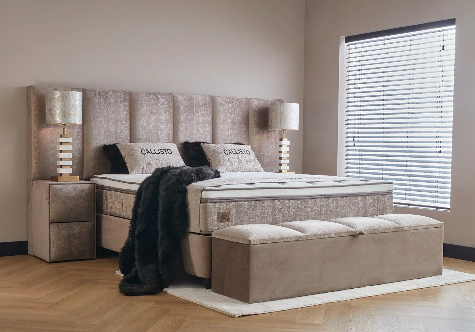 Boxspringbett Callisto Beige Voll-orthopädisches Komfortbett mit Bettkasten, Stauraum, inkl. kostenlose Lieferung und Montage - Image 8