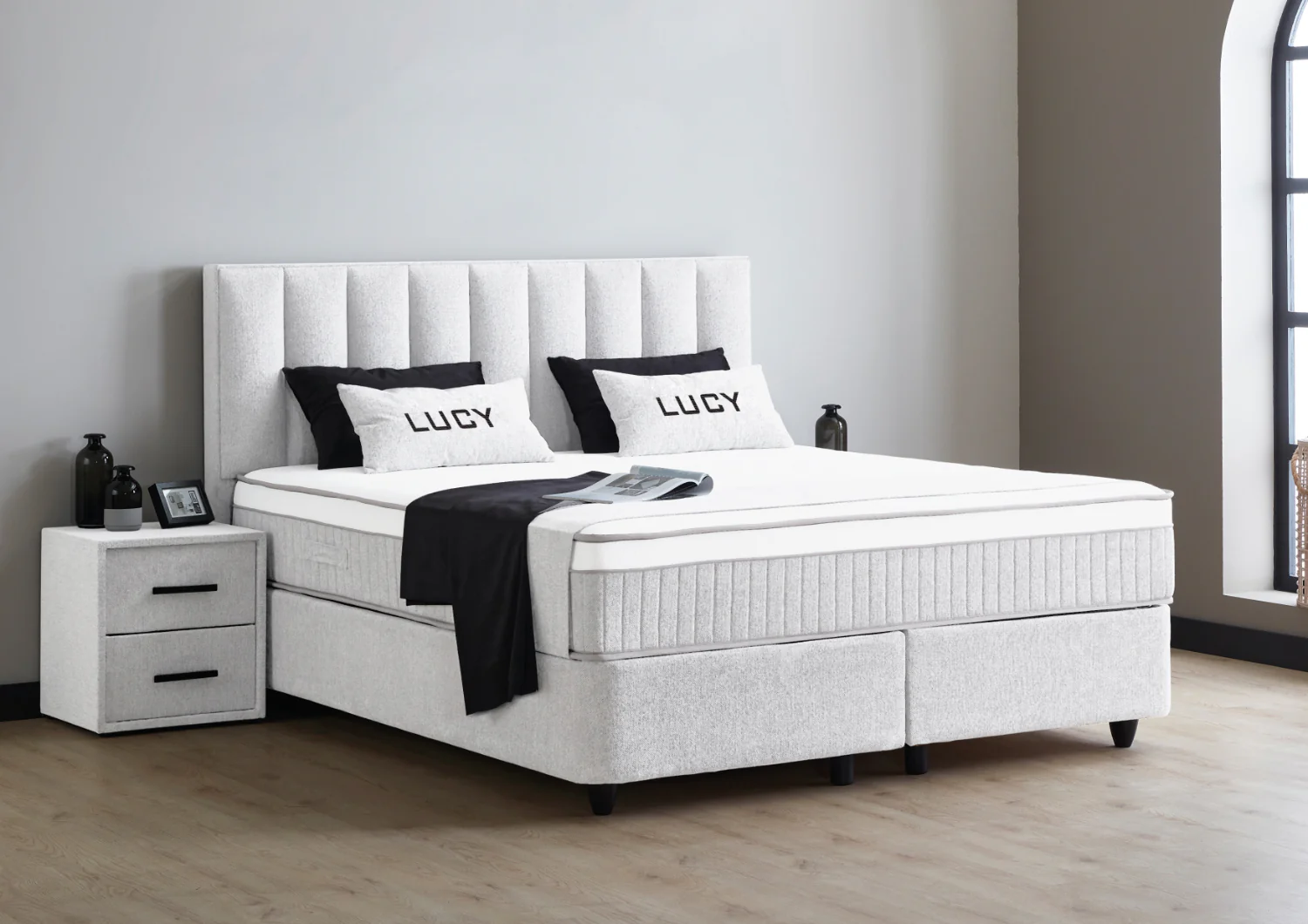 Boxspringbett Lucy Creme Voll-orthopädisches Komfortbett mit Bettkasten, Stauraum, inkl. kostenlose Lieferung und Montage - Image 4