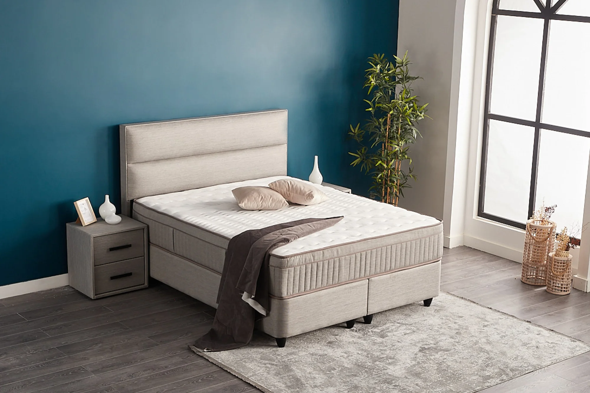 Boxspringbett Suna Hellgrau Voll-orthopädisches Komfortbett mit Bettkasten, Stauraum, inkl. kostenlose Lieferung und Montage - Image 13